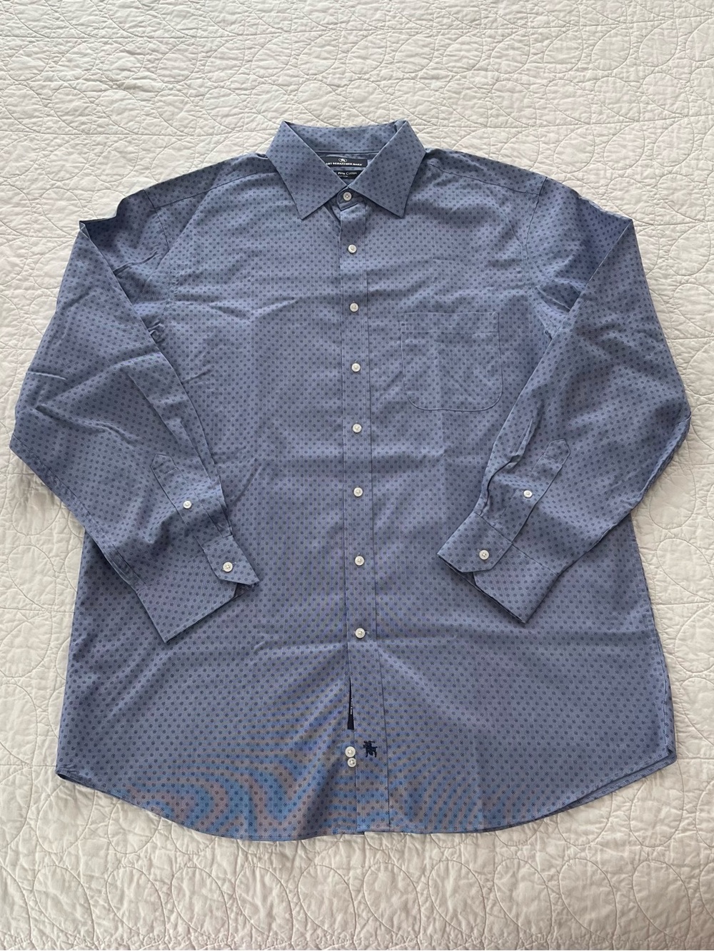 Hart Schaffner Marx Men's Navy Blue Micro-Pattern Dress Shirt GQ Preppy Business